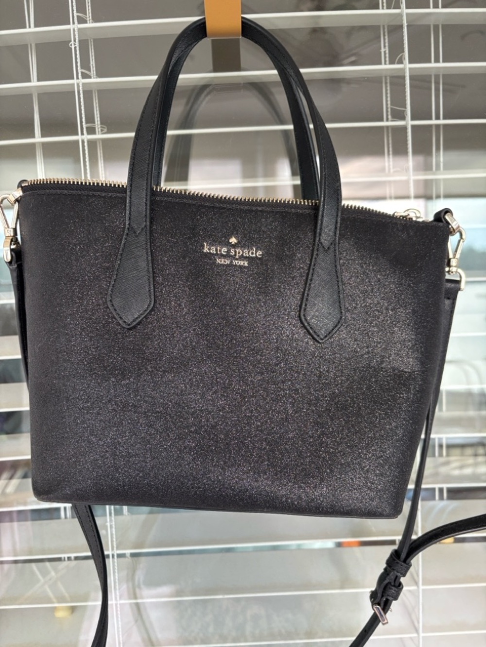 kate spade Black shimmer Satchel with Crossbody Strap